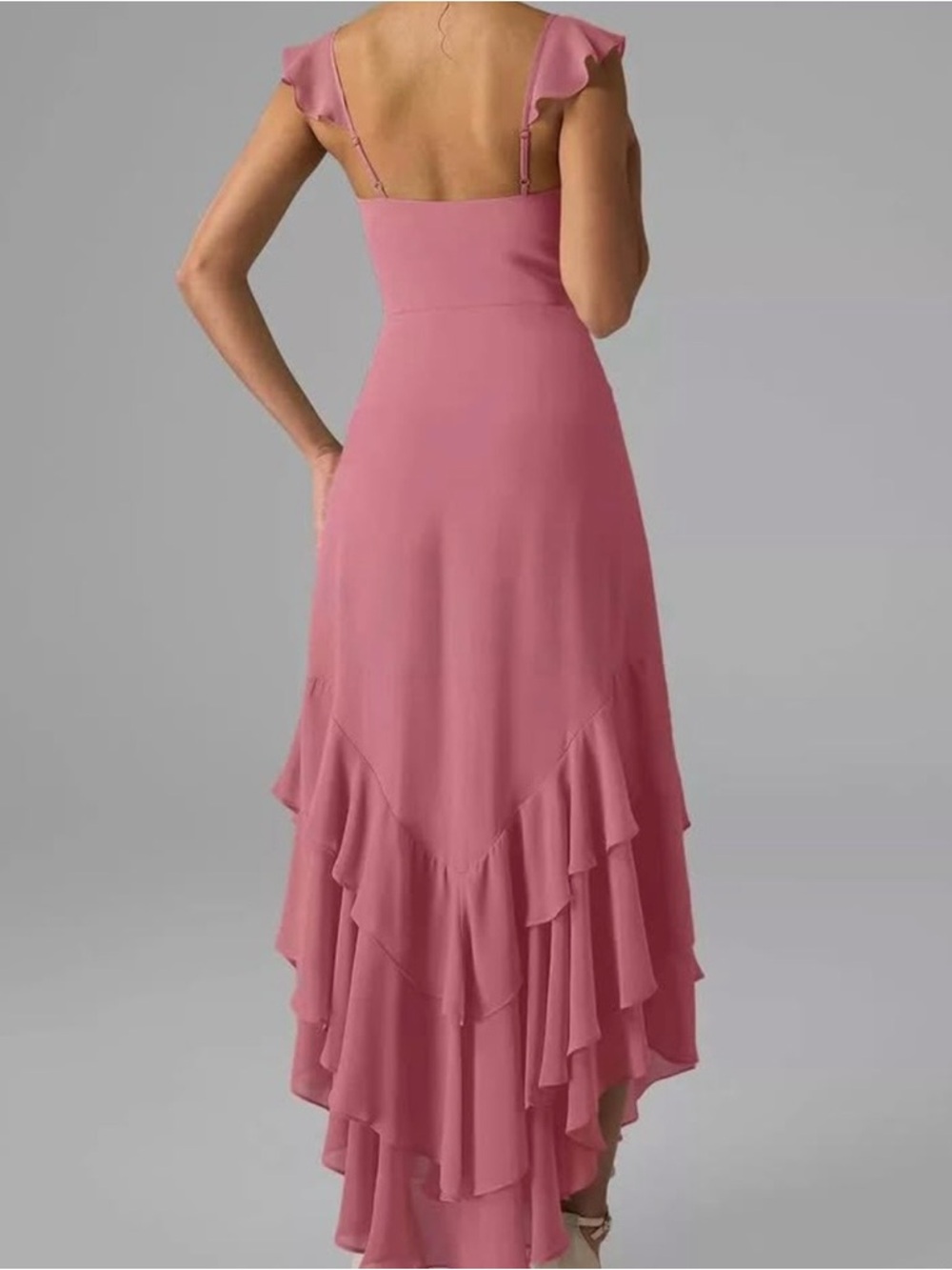 Pink High-Low Ruffle Maxi Dress with Side Slit - Picture 3 of 5